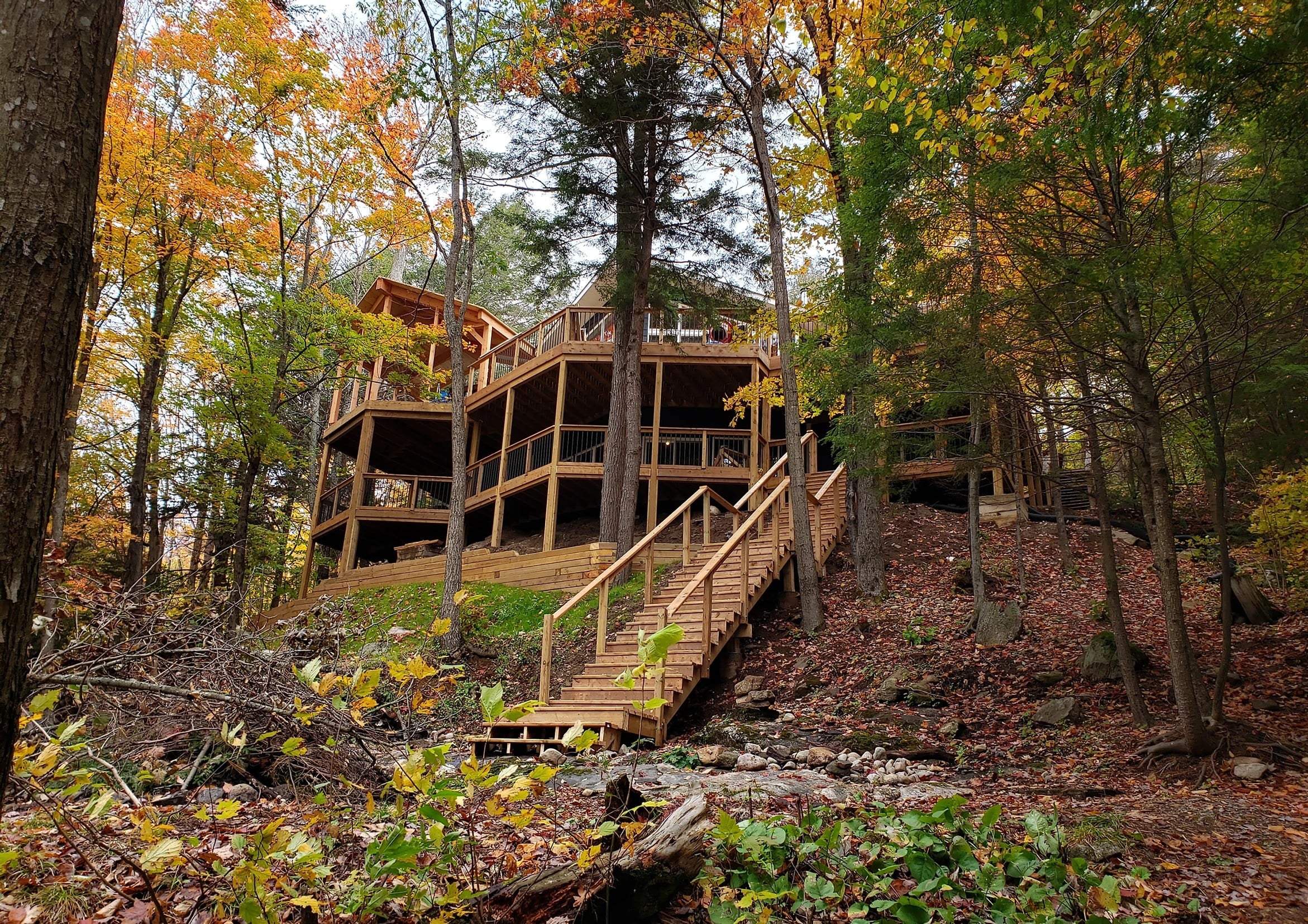 fence and deck on a hill