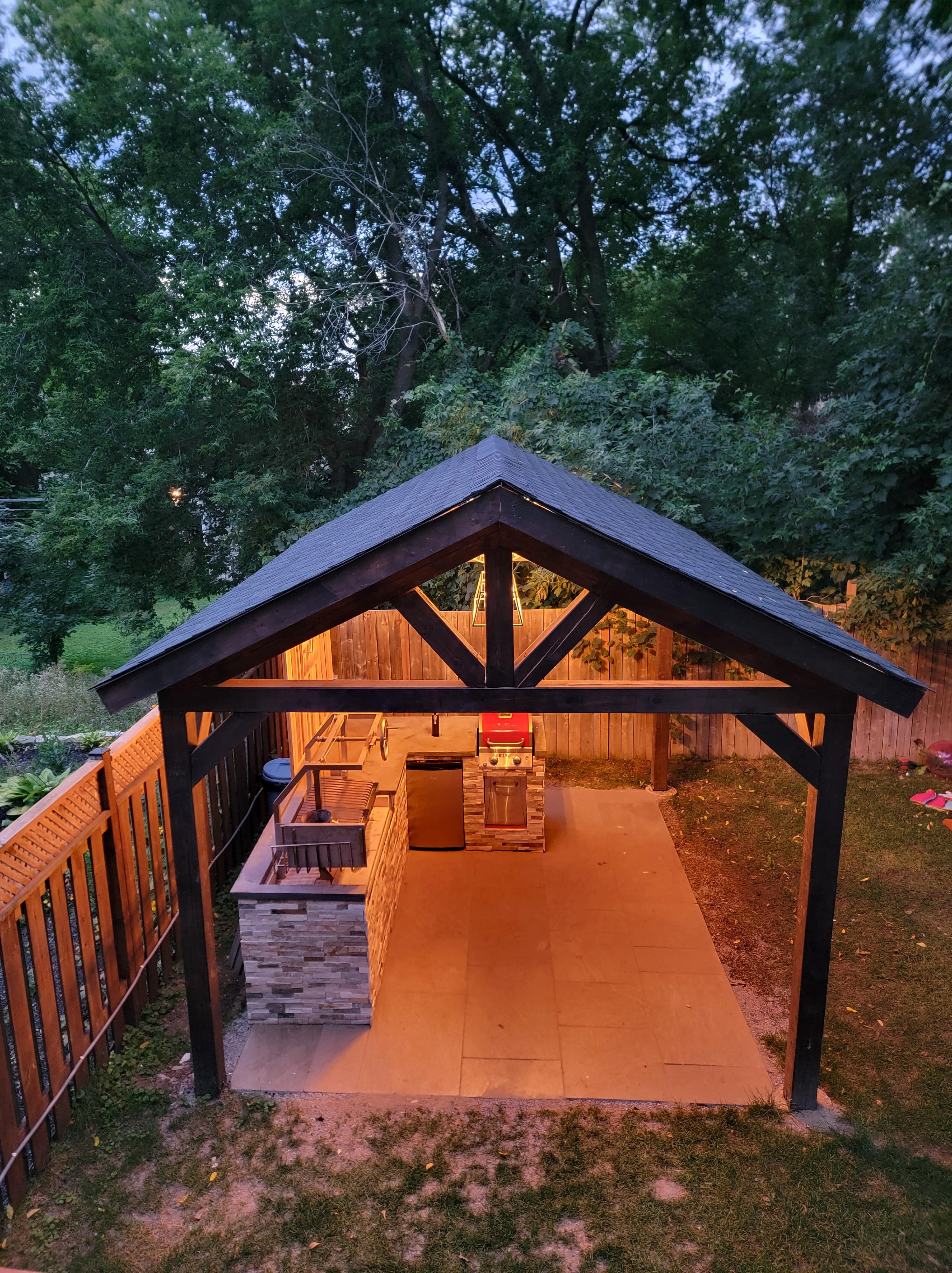 Professional outdoor kitchen with stainless steel appliances